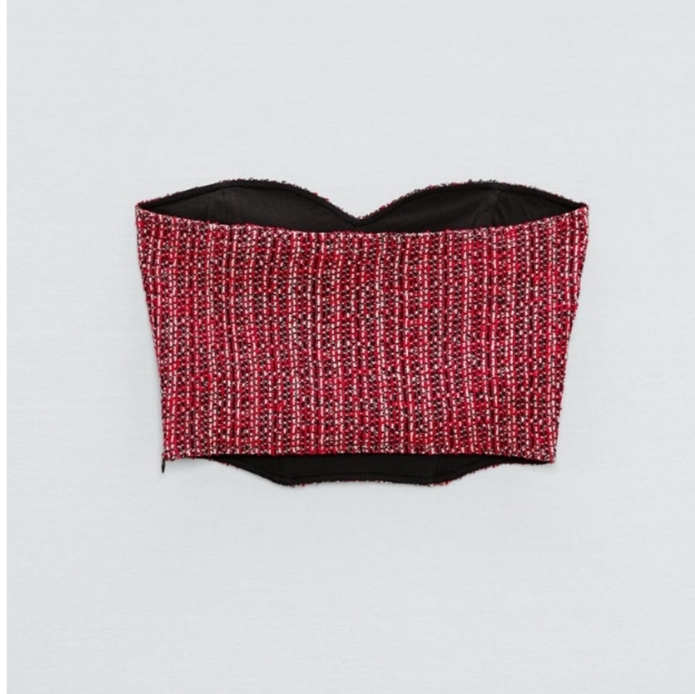 NWT Zara Textured Tweed Corset Strapless Top - Picture 4 of 4